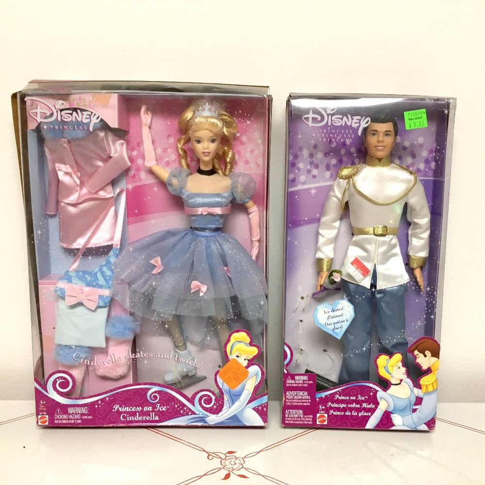 2004 Mattel "Princess & Prince on Ice" Cinderella & Prince Dolls - NIB